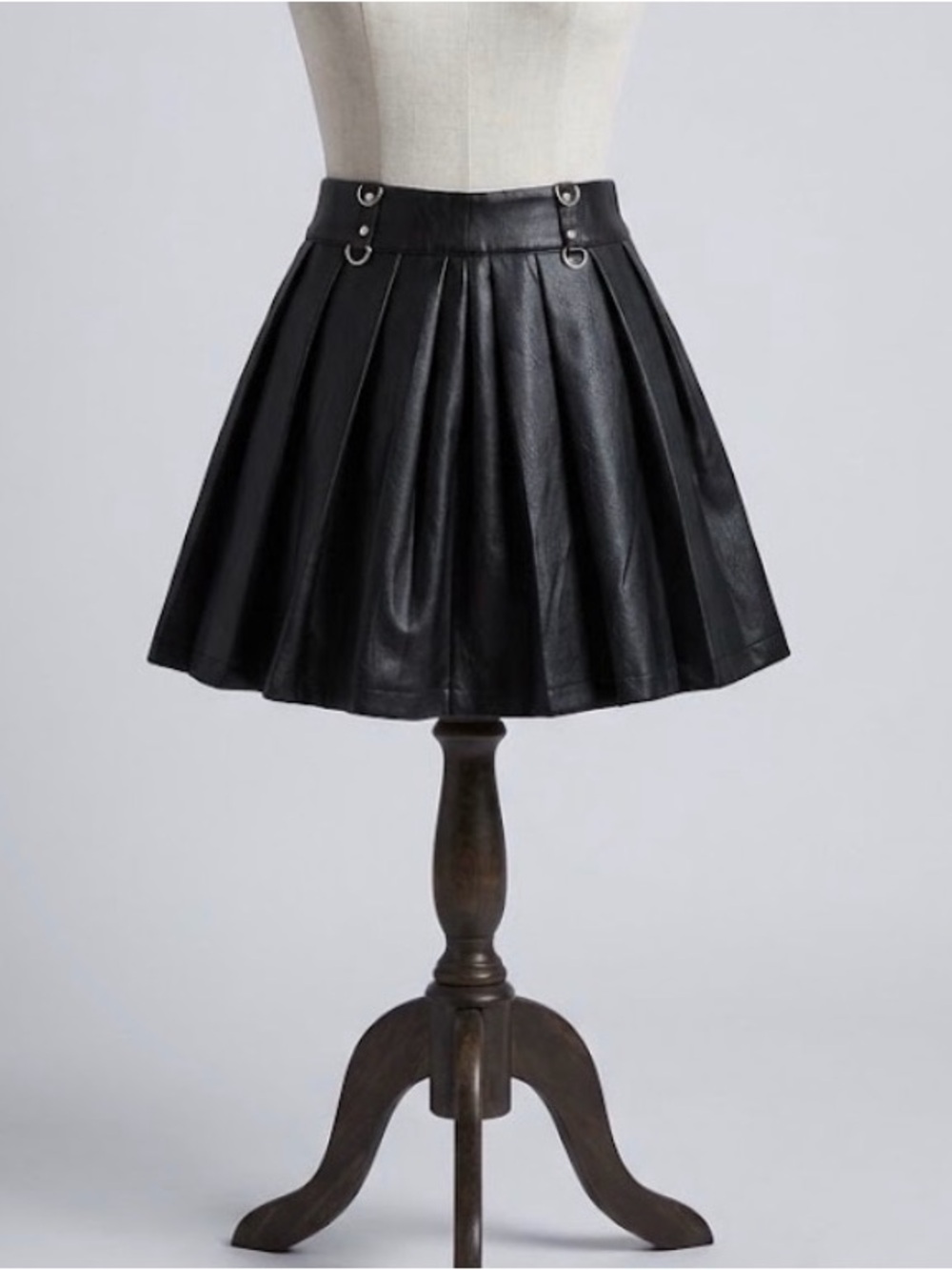 Faux Leather Pleated Mini Skirt D-Ring Goth Grunge Punk S Forever 21 Black